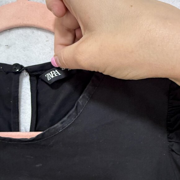 ZARA Dress Womens Extra Small Black Puff Sleeve Tiered Maxi Cotton High Low - Picture 6 of 11